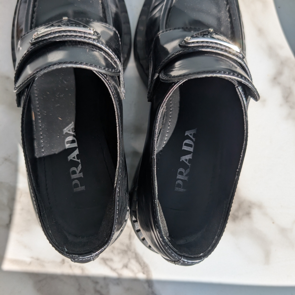 Prada Women's Glossy Black Slip-On Loafers - Picture 7 of 9